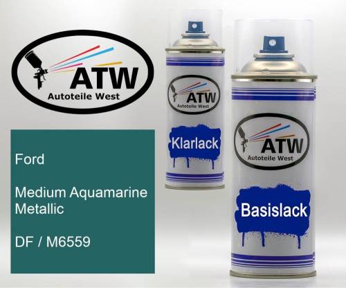 Ford, Medium Aquamarine Metallic, DF / M6559: 400ml Sprühdose + 400ml Klarlack - Set, von ATW Autoteile West.